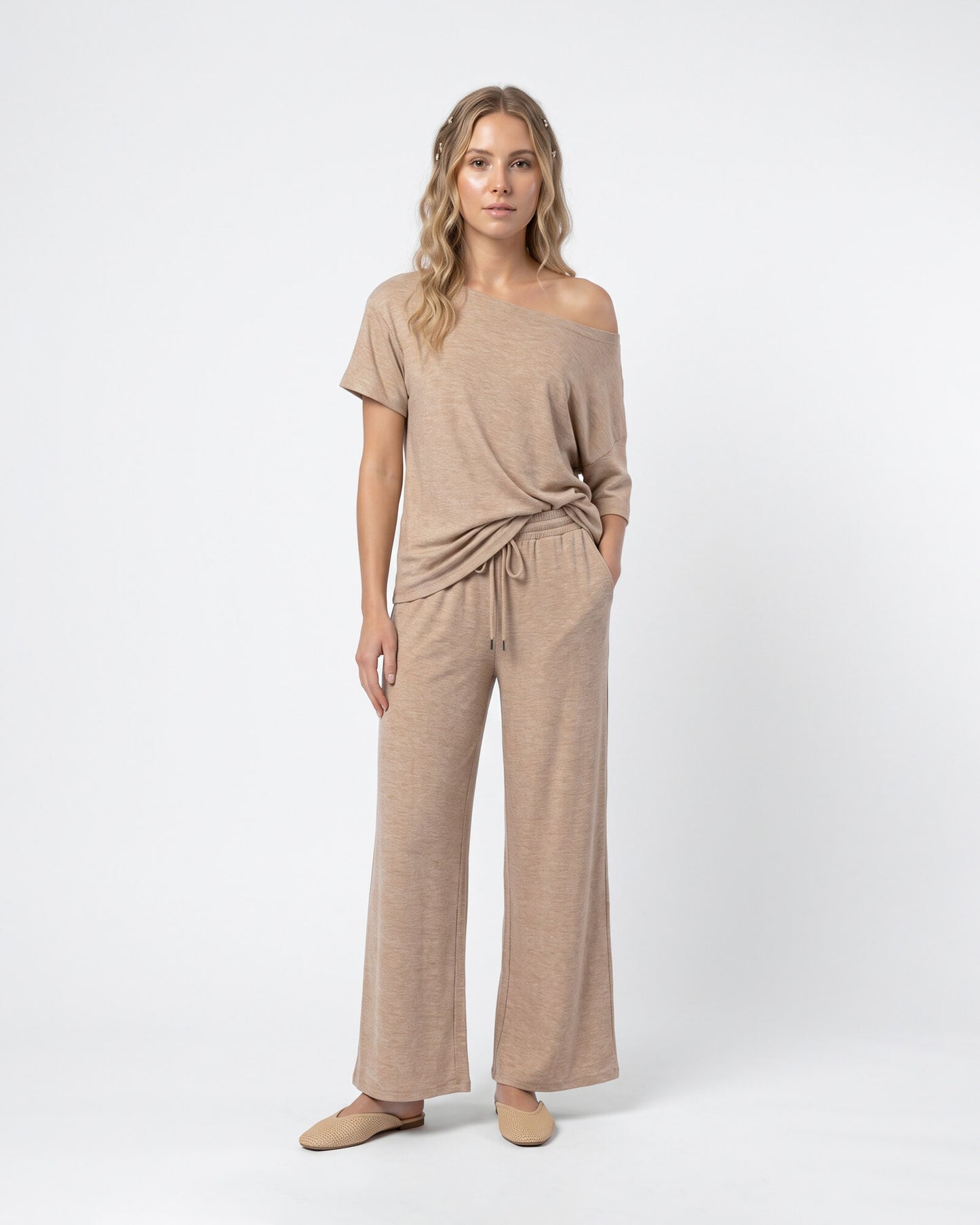 Off-Shoulder Relaxed Two-Piece Set
