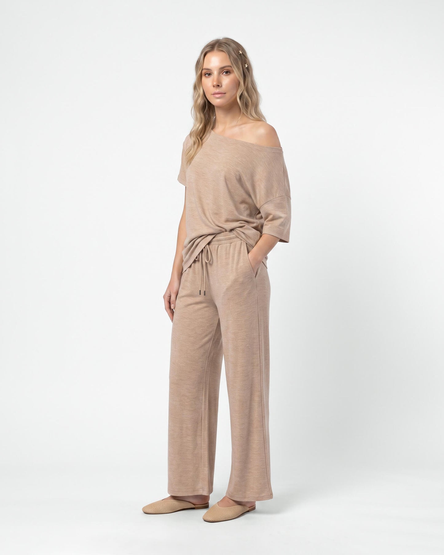 Off-Shoulder Relaxed Two-Piece Set
