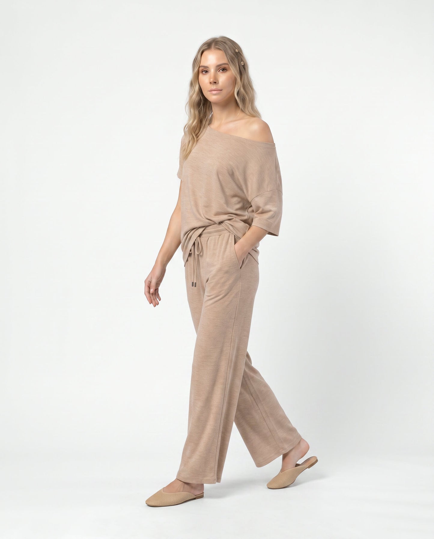Off-Shoulder Relaxed Two-Piece Set