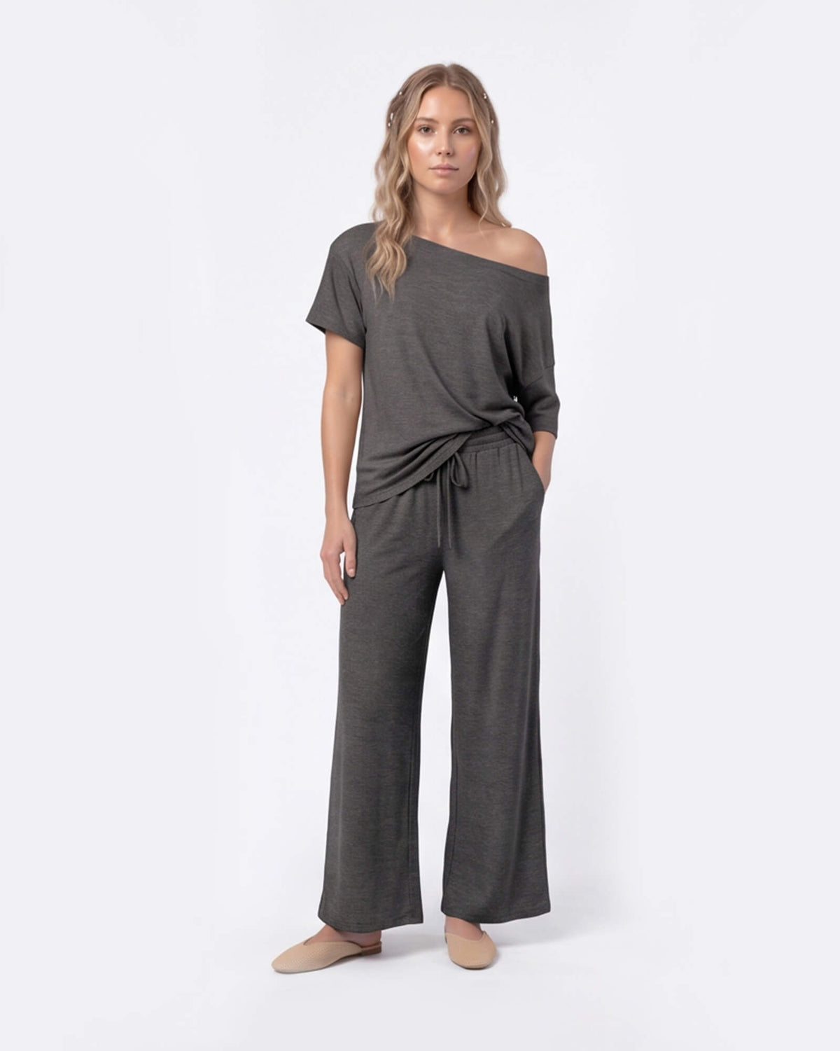 Off-Shoulder Relaxed Two-Piece Set