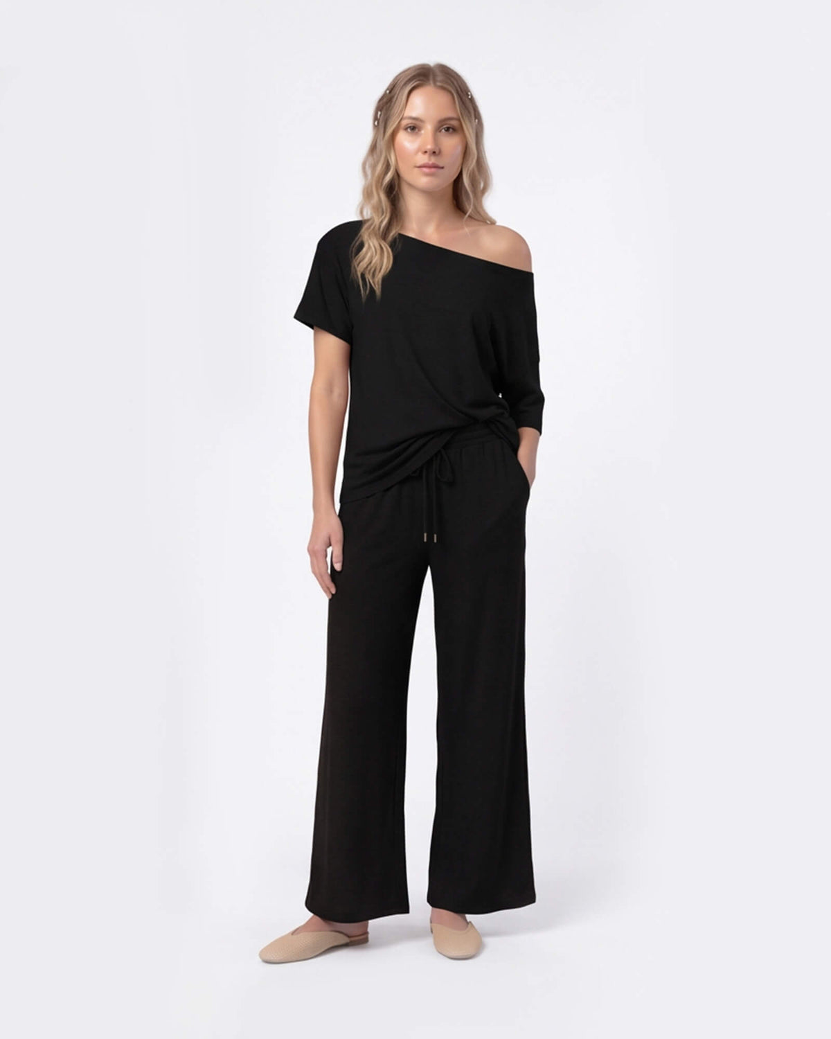 Off-Shoulder Relaxed Two-Piece Set