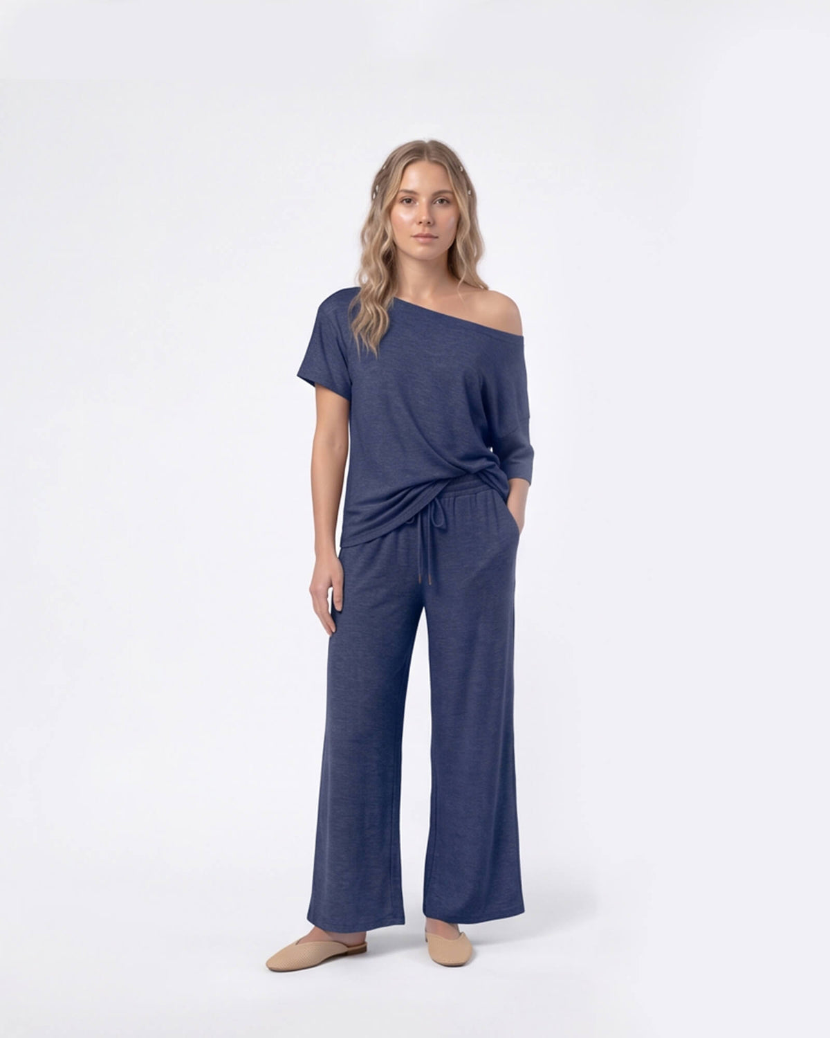 Off-Shoulder Relaxed Two-Piece Set