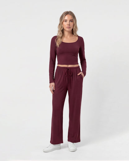 U-Neck Long Sleeve Two-Piece Set
