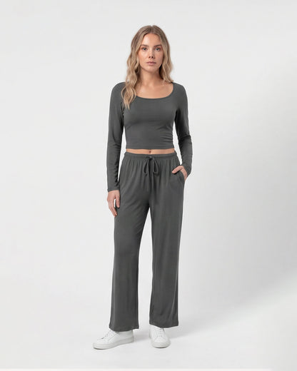 U-Neck Long Sleeve Two-Piece Set