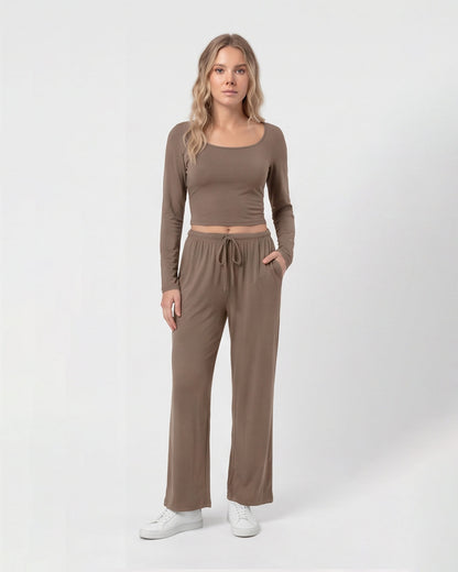 U-Neck Long Sleeve Two-Piece Set