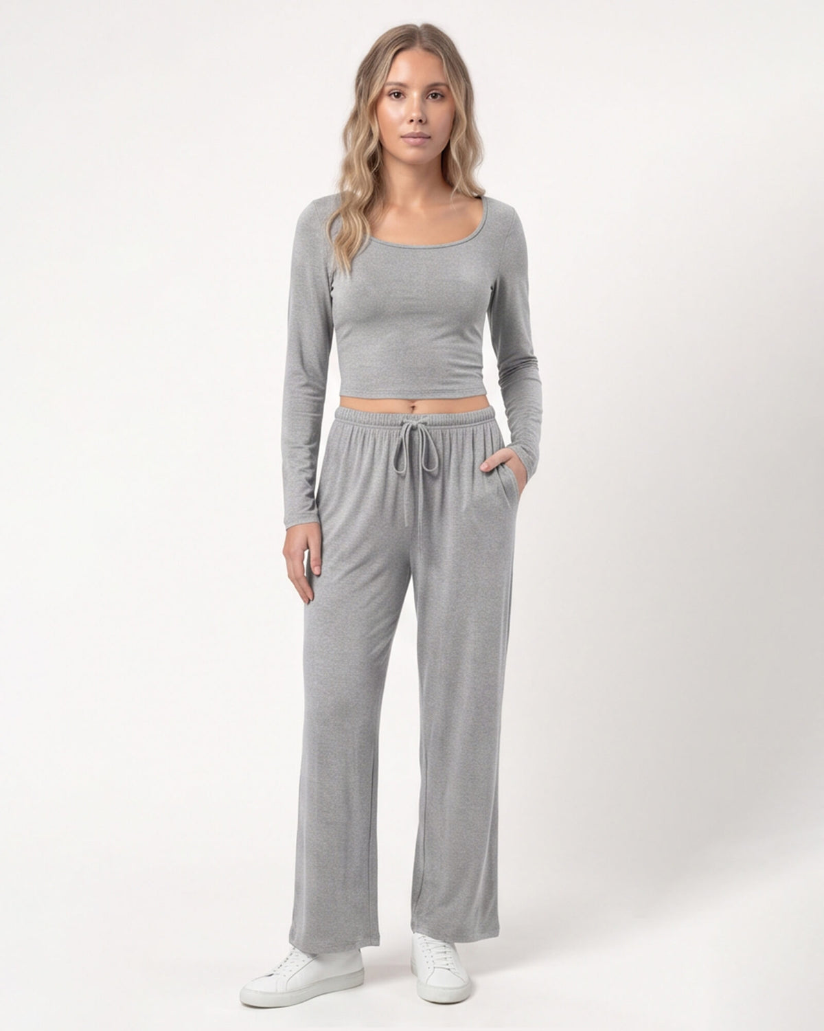 U-Neck Long Sleeve Two-Piece Set