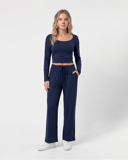 U-Neck Long Sleeve Two-Piece Set