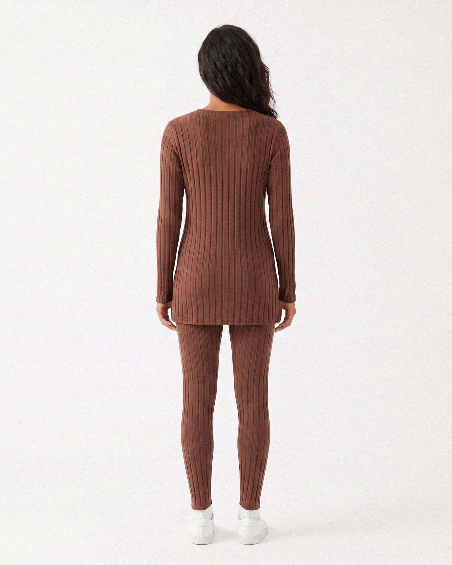 Ribbed V-Neck Long Sleeve Two-piece Set