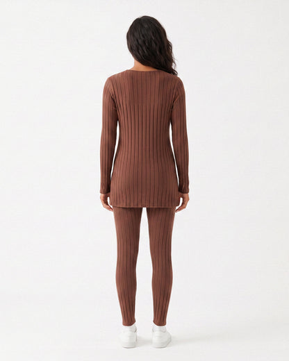 Ribbed V-Neck Long Sleeve Two-piece Set