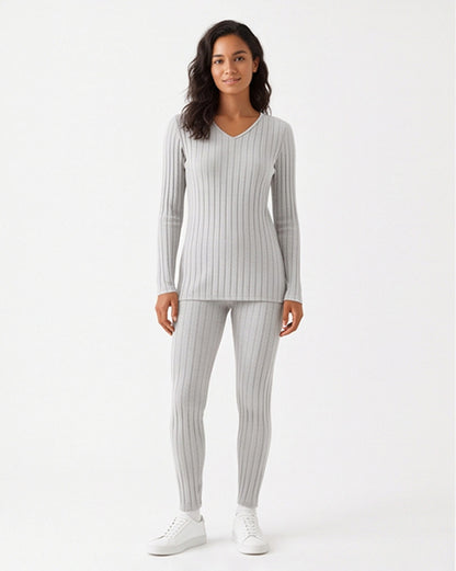 Ribbed V-Neck Long Sleeve Two-piece Set