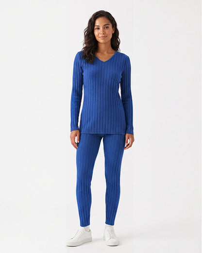 Ribbed V-Neck Long Sleeve Two-piece Set