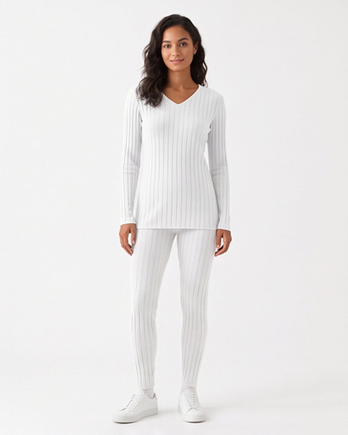 Ribbed V-Neck Long Sleeve Two-piece Set
