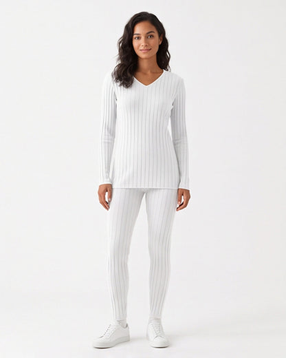 Ribbed V-Neck Long Sleeve Two-piece Set