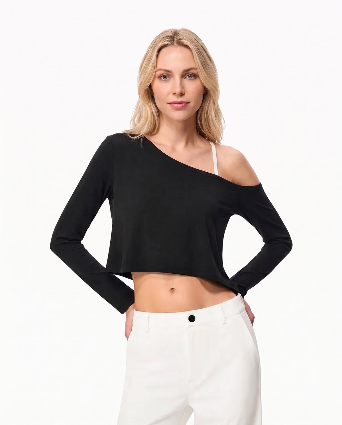 Asymmetric Off-Shoulder Crop Top