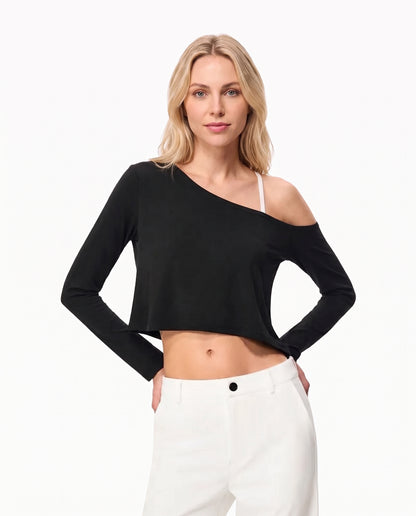Asymmetric Off-Shoulder Crop Top