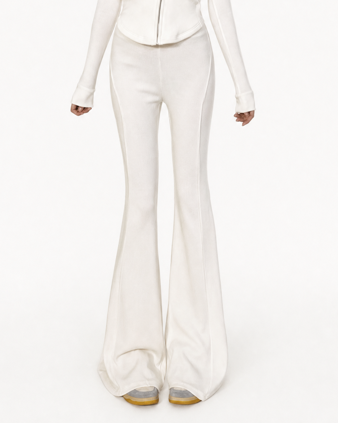 Ribbed Zip-Up Hoodie & Flared Pants Set
