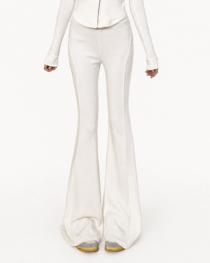 Ribbed Zip-Up Hoodie & Flared Pants Set