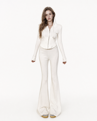 Ribbed Zip-Up Hoodie & Flared Pants Set