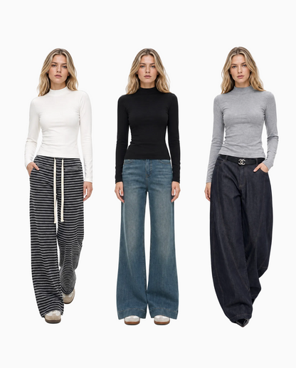 Fleece-Lined Mock Neck Long Sleeve Top