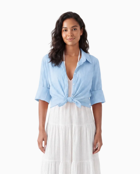 Linen-Look Cotton Button Down Shirt