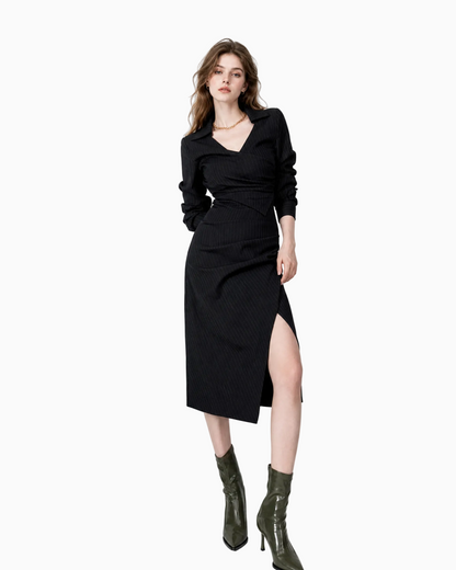 Pinstripe Wrap Shirt Dress