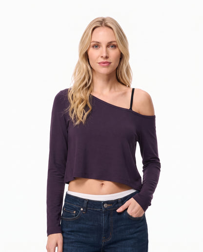 Asymmetric Off-Shoulder Crop Top