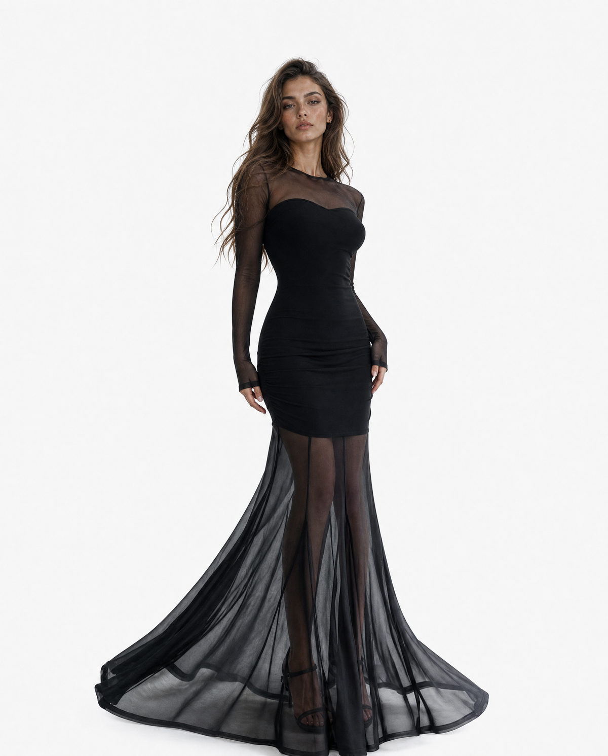 Sheer Mesh Mermaid Maxi Dress