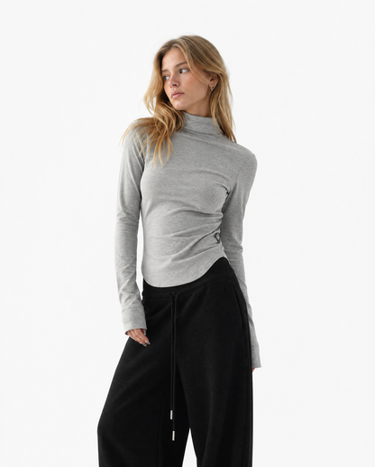 Slim Mock Neck Curved Hem Top