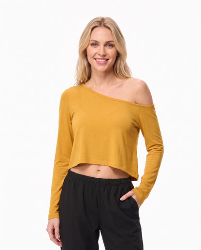 Asymmetric Off-Shoulder Crop Top