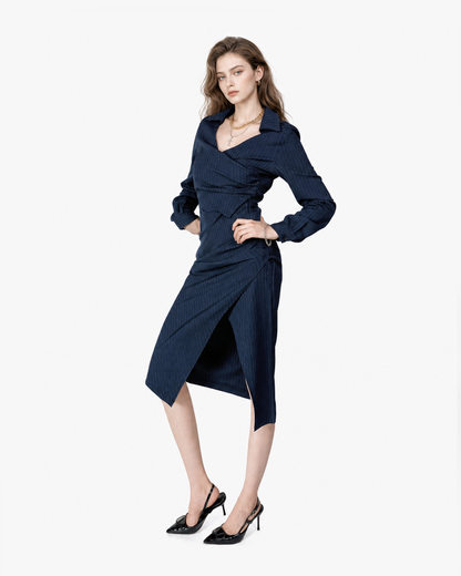 Pinstripe Wrap Shirt Dress