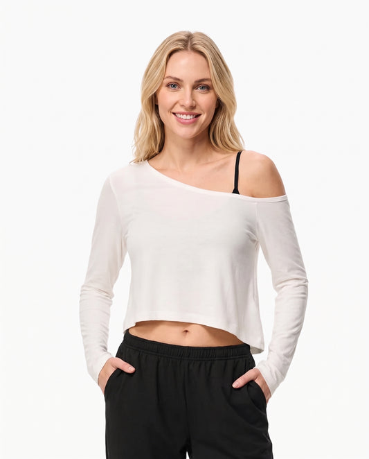 Asymmetric Off-Shoulder Crop Top