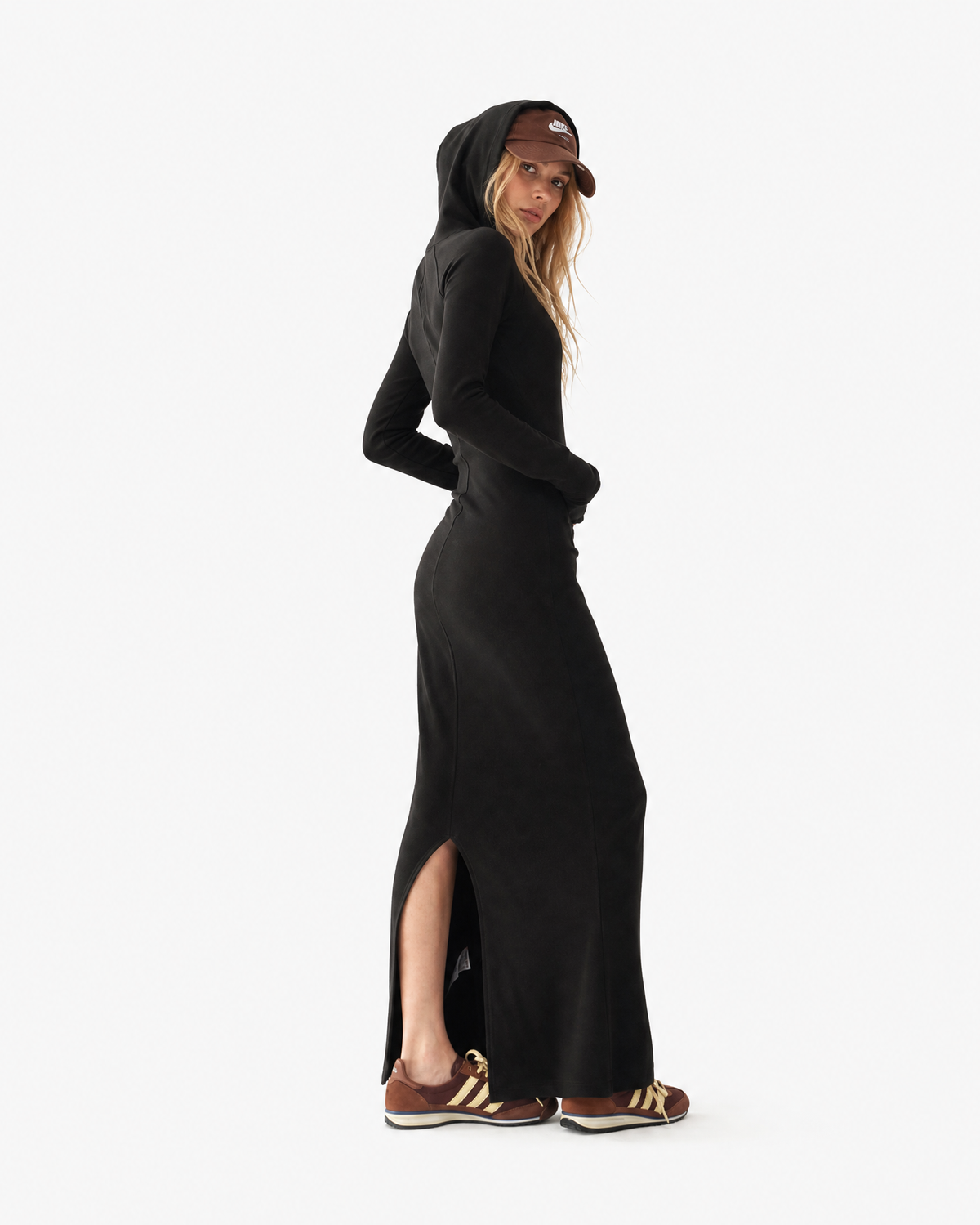 Side Slit Hooded Maxi Dress